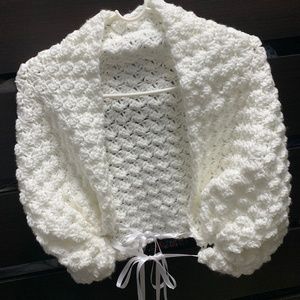White Acrylic Crochet Bridal Cape/Cover - XS - winter white